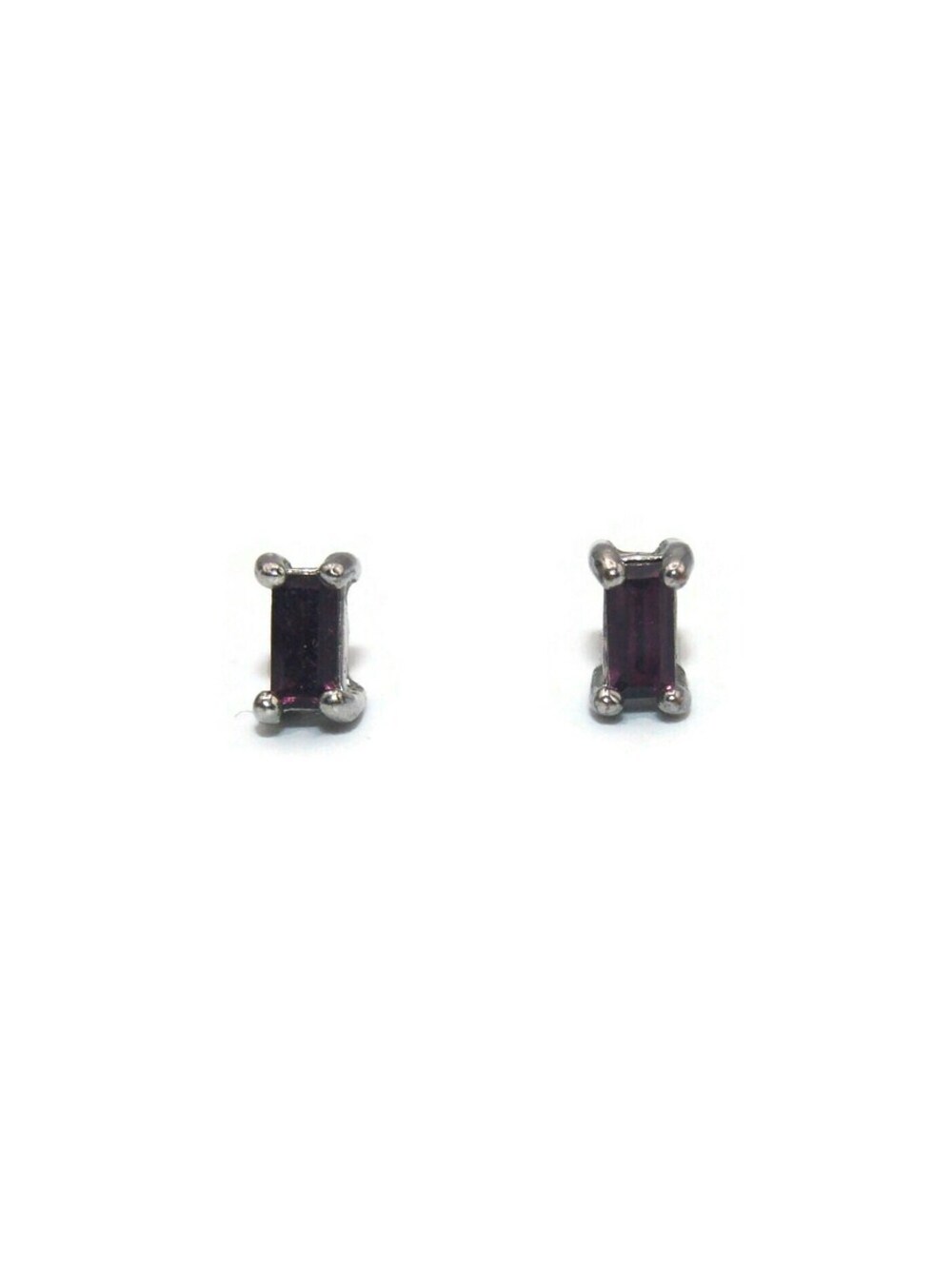 Tiny Vintage Silver Tone and Purple Glass Rectangular Stud Earrings.